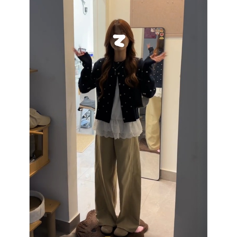 减龄chic撞色假两件针织开衫女春秋季休闲慵懒单排扣上衣毛衣外套|undefined