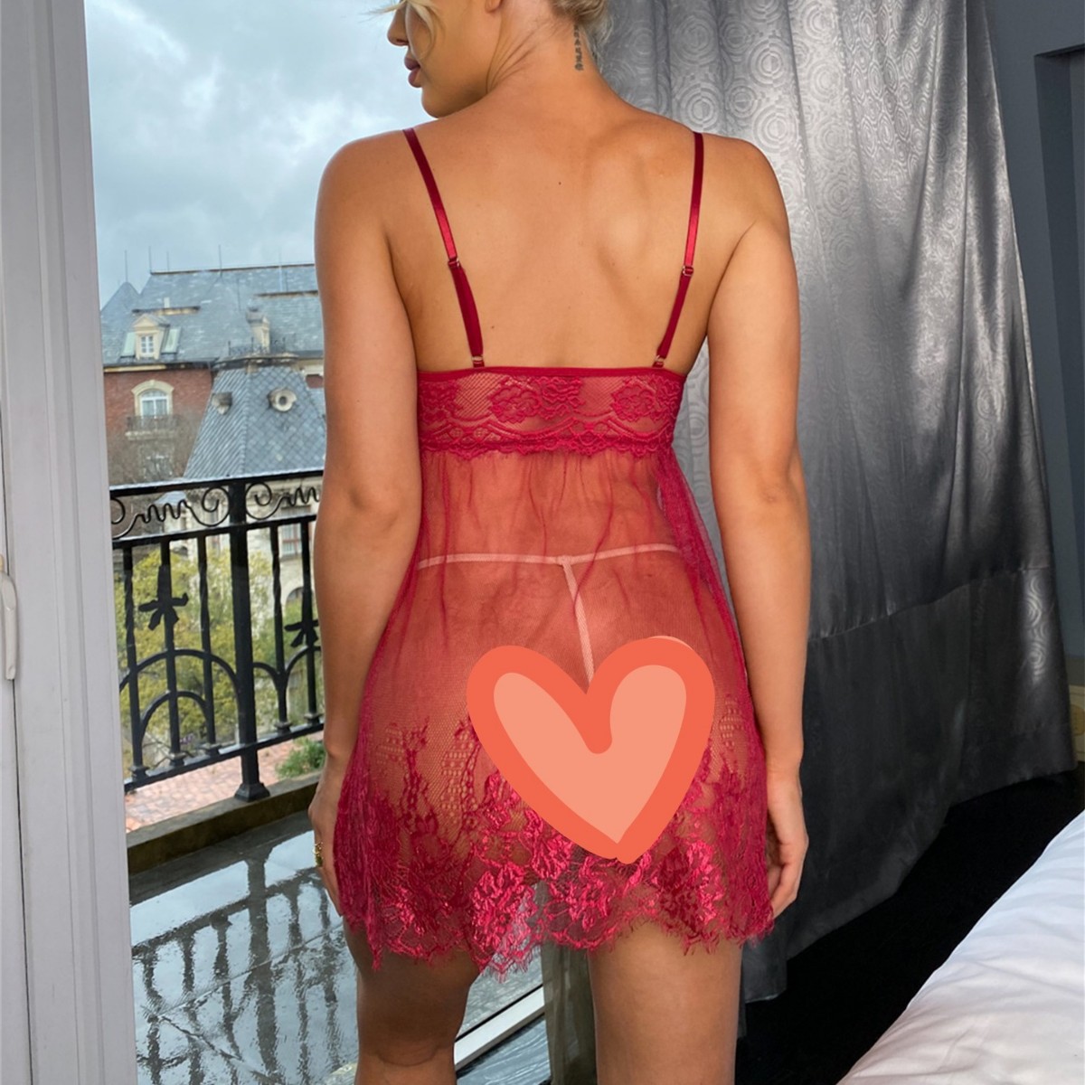 Transfronterizo de Amazon europeo y americano sexy lencería sexy con cuello en V perspectiva encaje drapeado camisón hogar desgaste al por mayor