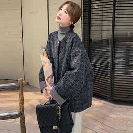 小香风粗花呢夹棉外套女冬季2024新款感宽松时尚洋气短款棉服