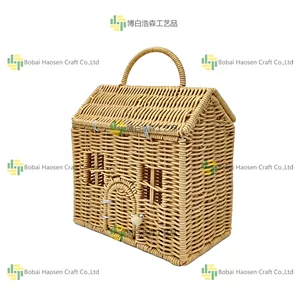手工藤编艺术氛围感摄影道具家居藤艺装饰小房子小众糖果篮