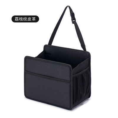 Factory new car storage bag seat back Storage Rack car rear hanging bag car folding storage box trash can (Car storage bag/box) - h663i-square-barrel-lychee-pattern-black