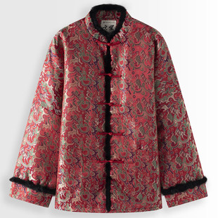 Xuansheng Chinese Style Men's Tang Suit Jacquard Thickened Mink Collar Cotton Jacket Men's Chinese Style Button Stand Collar Cotton Coat