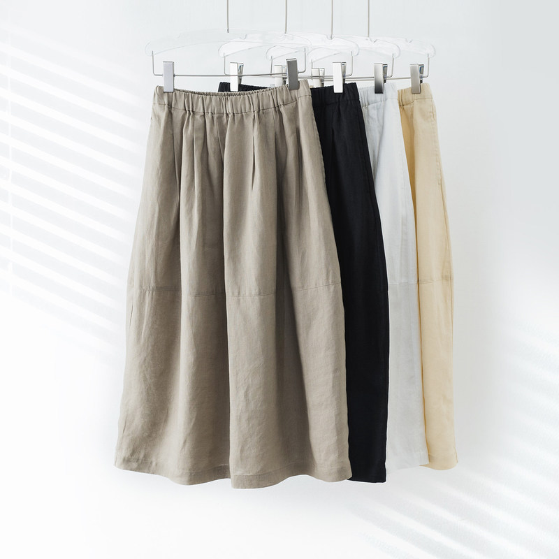 Stable Supply of Hemp Lantern Skirts, Washed Cocoon-Shaped Skirts, Long Skirts, Women's Skirts, Elastic Waist Flower Bud Skirts, New 4043