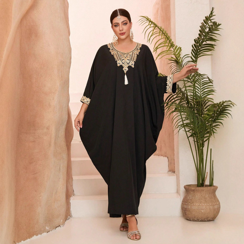 New Ethnic Style Round Gold Lace Arab Robe Beach Cover-Up Loose Large Size Robe Wholesale