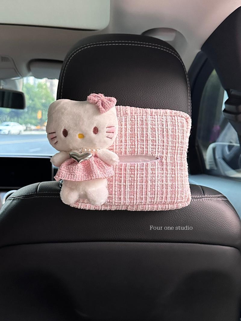 Car tissue box, cute kitty cat tissue bag, girly style, high aesthetic car tissue bag