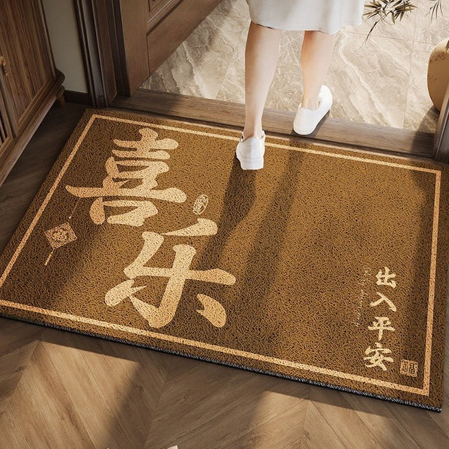 踏金色新中式地垫入户门垫入门门外丝圈脚垫进门门口土黄色地毯|undefined
