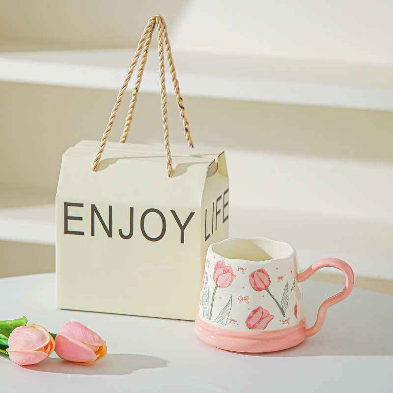 Regalos de mano pequeños regalos de tazas de girasoles de cerámica para el hogar set tazas de tazas de tulipán