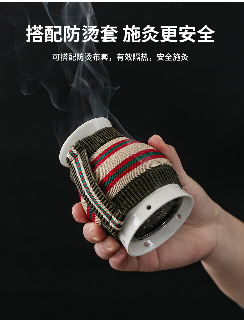 Ceramic Moxibustion Cup with Gua Sha Edge Double Layer Massage Jar for Body Care 10.2 x 7.4 cm quality and texture