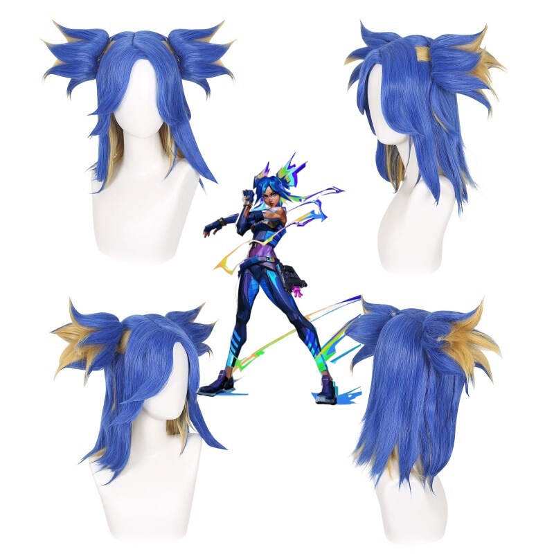 Valorant Neon Cosplay Wig Half-Tied Ponytail with Tiger Claw Clip