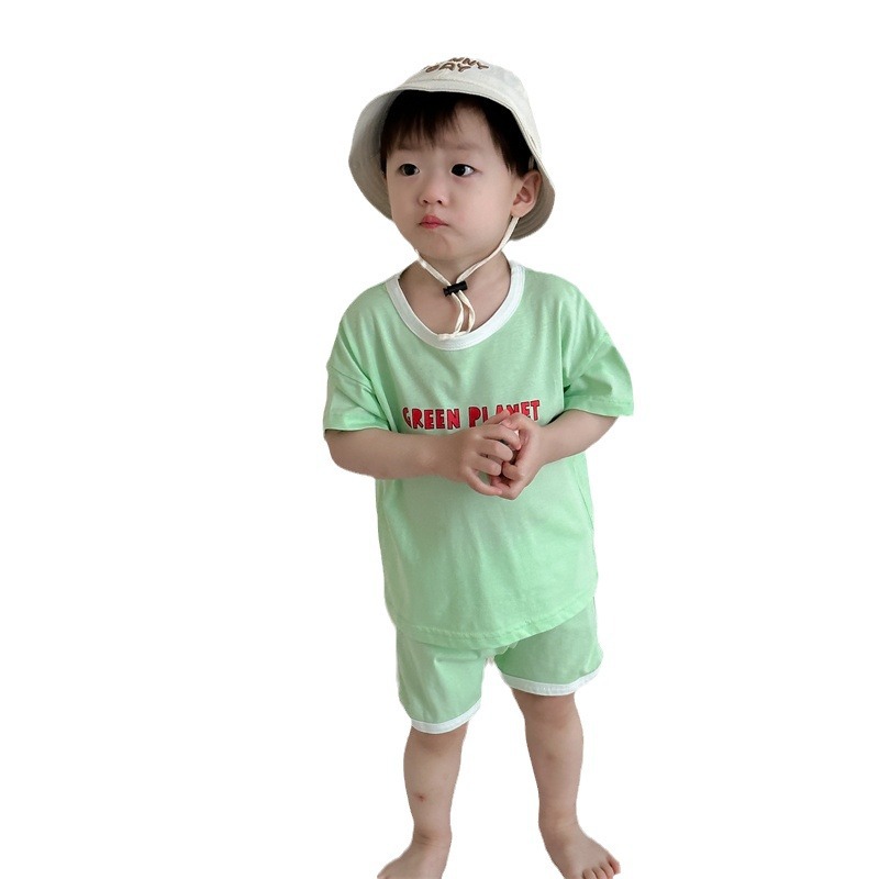 Camiseta de dibujos animados con letras de verano para niños, pantalones cortos, ropa de verano para bebés, ropa delgada para niños coreanos, ropa de verano para bebés