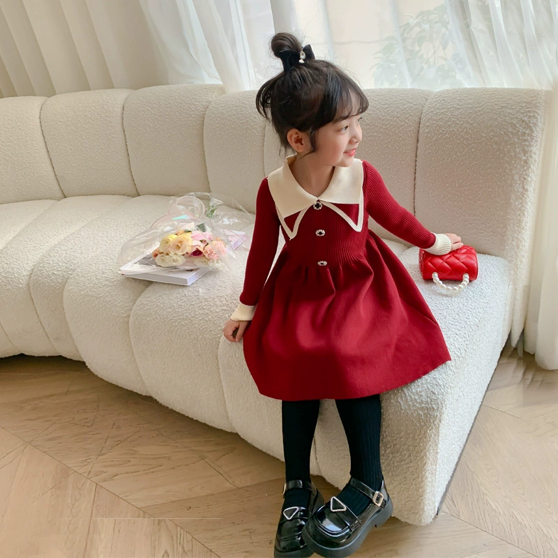 Платье для девочек 2025 осень-зима новое платье для свитера новогоднее платье платье детская зимняя платье принцессы девушка новогодняя одежда
