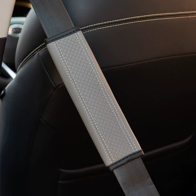 Cover Shoulder Pad, Seat belt shoulder pad - gray-leather-embossed-square-65x23