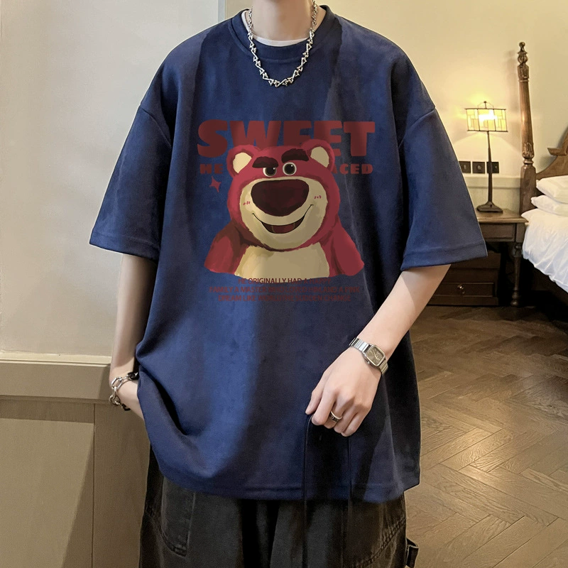 Замша! Мужская Тяжелая замшевая футболка с короткими рукавами и JT383-P25