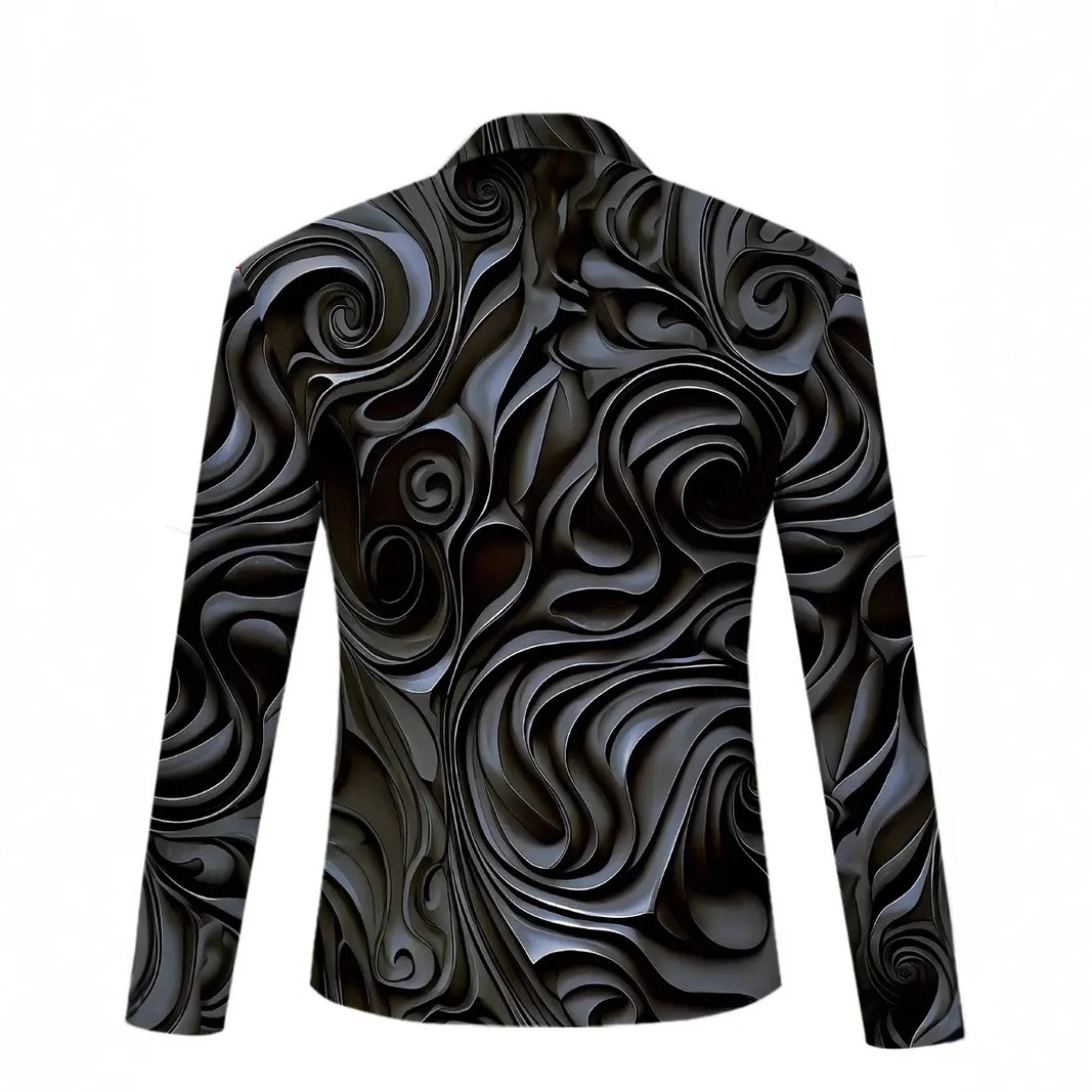 Camisa POLO transpirable con cuello con botones de manga larga suelta de negocios para hombres con estampado tridimensional tallado en metal de alta calle