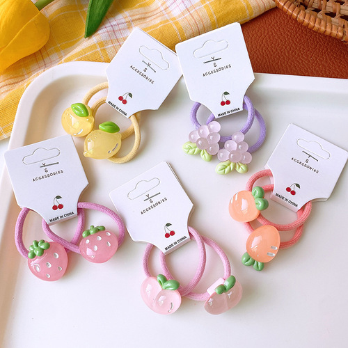 2 pieces of sweet and cute cartoon translucent fruit hair bands for babies with high elasticity and soft ponytail hair rope children's hair accessories