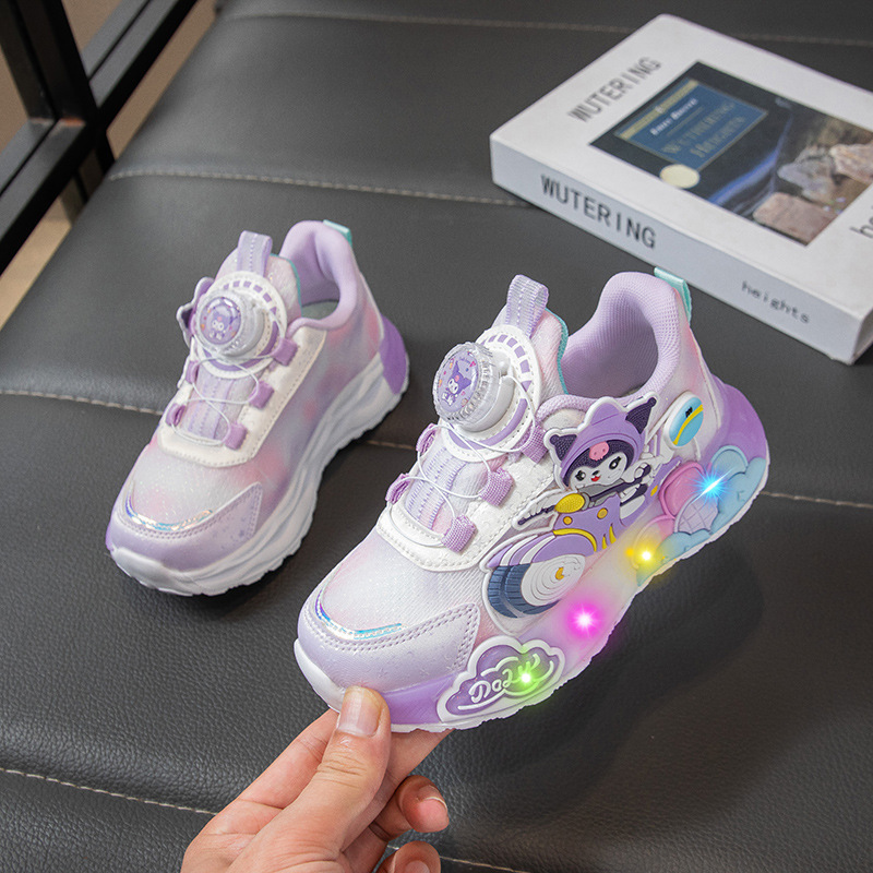 New Girls' Luminous Shoes 2026 Spring Breathable Mesh Rotating Buckle Girls' Lightweight Non-Slip Sports Shoes Light Shoes