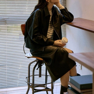 预售复古飞行员夹克翻领皮衣女秋季短款时尚机车pu夹克外套