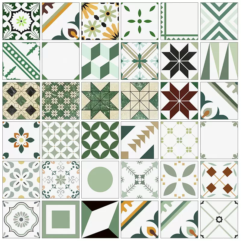 300x300绿色小花砖阳台卫生间防滑地砖餐厅饭店露台彩色拼花瓷砖