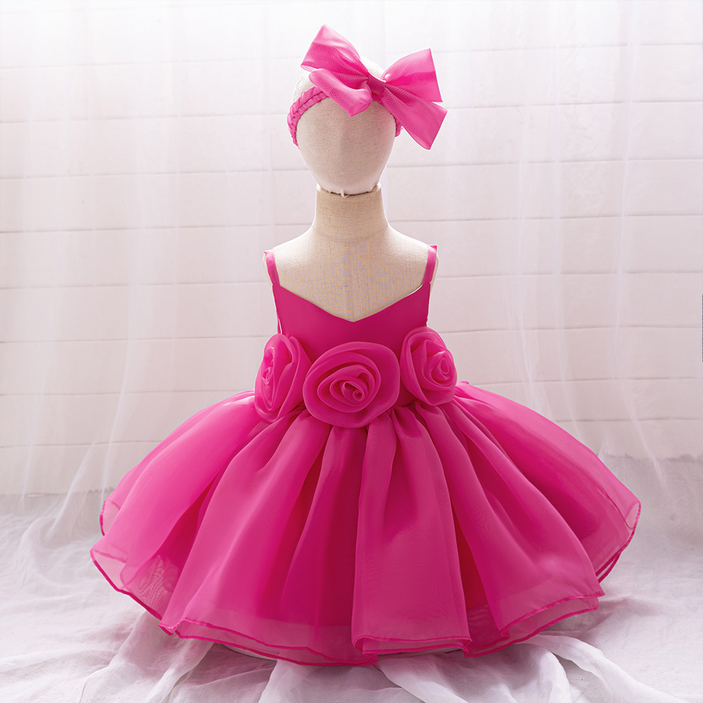 Vestido de un año de edad Vestido de princesa vestido de tirantes flor anfitrión bebé niña cumpleaños banquete vestido de los niños vestido de novia de niña de las flores