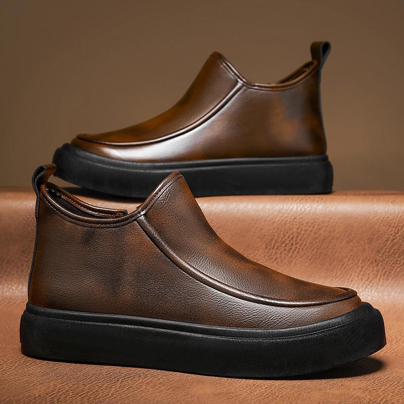 男鞋2025新款皮鞋短筒中帮拉链休闲内增高新中式正品简约舒适潮流