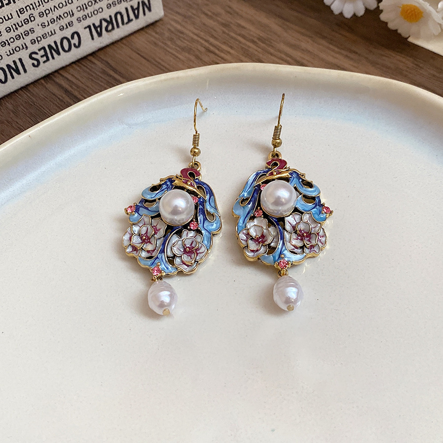 Flores azules vintage medievales pendientes de goteo de aceite ligero lujo alta sensación de joyería Yiwu fábrica al por mayor image 50
