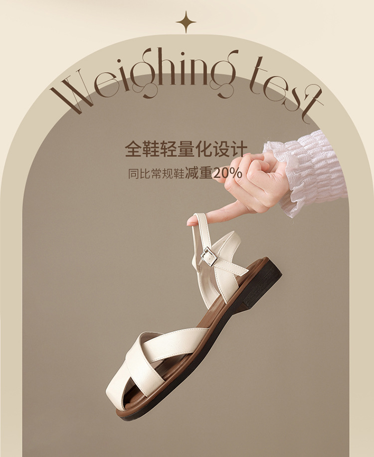 Sandal nữ quai ngang kiểu La Mã phong cách Pháp, mũi hở bán bít, đế bằng thoáng khí — KN38 màu be chi tiết 5