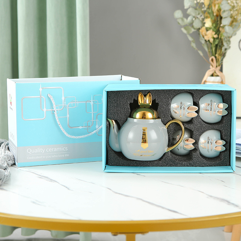 Juego de agua de cerámica de lujo ligero taza de agua doméstica hervidor de agua combinación resistente a altas temperaturas de gran capacidad Taza set FESTIVAL DE medio otoño traje de regalo