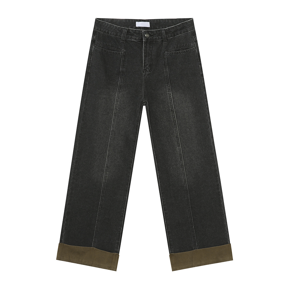 MTLCLOTHES Hombres| Nuevo invierno retro deconstrucción diseño de empalme sensación de tubo recto suelto vaqueros lavados con agua