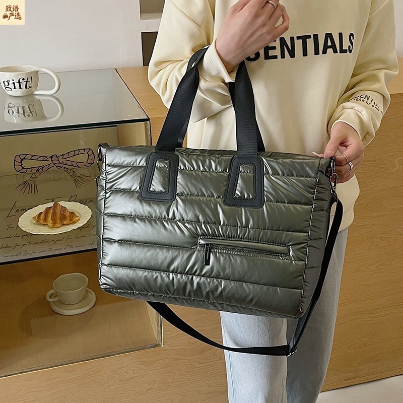 Korean-style down cotton large-capacity tote bag, gym bag, travel bag, shoulder/crossbody/handbag for commuting, lightweight