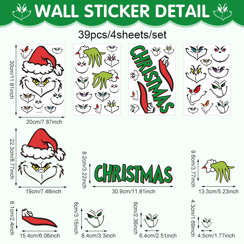 新しいクリスマスの壁にグリーン奇冷蔵庫のシールpvcを貼って、緑の毛の怪な祝日の雰囲気を貼って袋を飾ります。|undefined