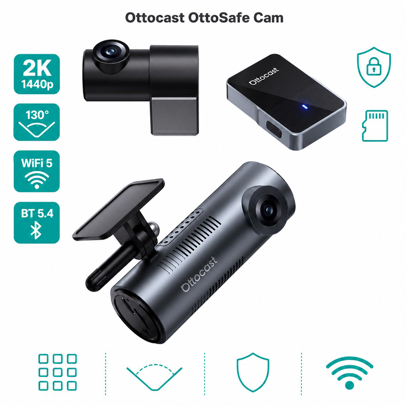 Ottocast Dual-Lens Wireless CarPlay Android Car Dashcam 2K QHD 1440p Ottocast Dual-Lens Wireless CarPlay Android Car Dashcam 2K QHD 1440p