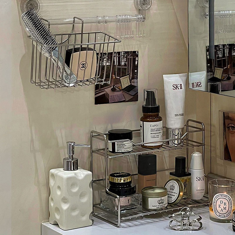Estante de acero inoxidable de aire lavabo de baño para cosméticos gel de baño artículos de higiene estante de almacenamiento de drenaje