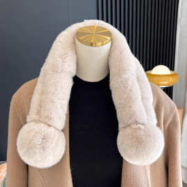 真獭兔毛围巾女冬季保暖学生百搭两管交叉皮草围脖兔毛绒加厚毛领