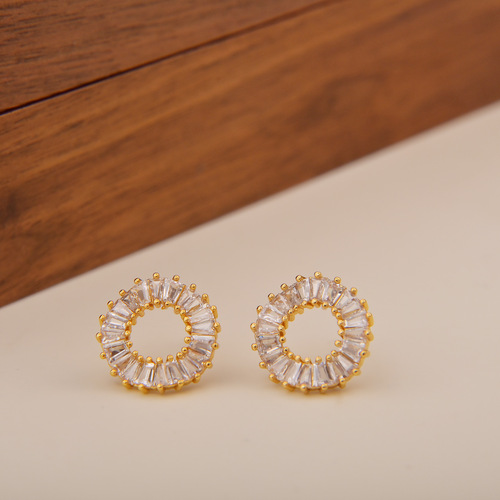 Diamond Stud Earrings for Women - White Zirconia, Cross-Border Style, Geometric Design, Solitaire, Elegant, Simple, Asymmetrical Round