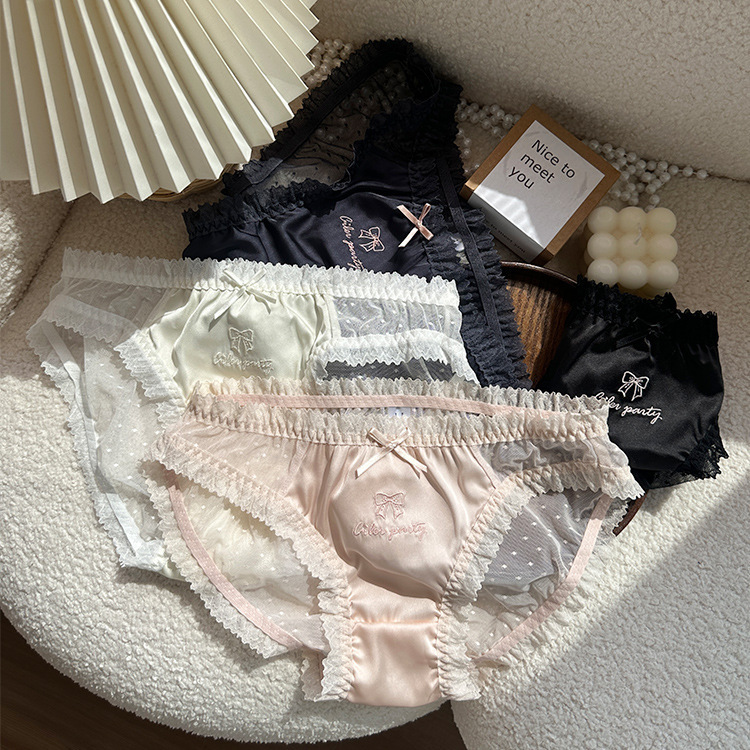 Stacked Paper Girl-Designer Spring and Summer New Cool Breathable Wave Dot Mesh Embroidered Panties Sweet Temptation