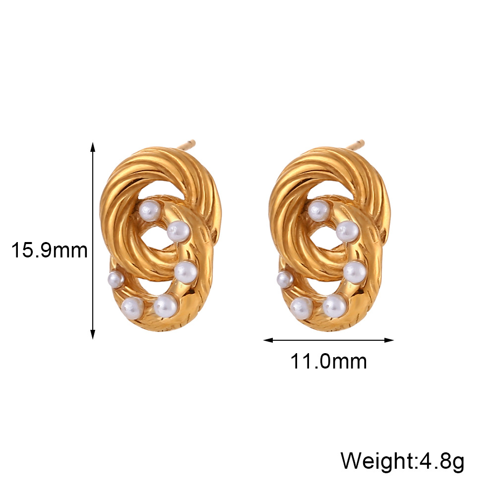 Fashion Round Stainless Steel Plating Inlay Pearl Ear Studs 1 Pair