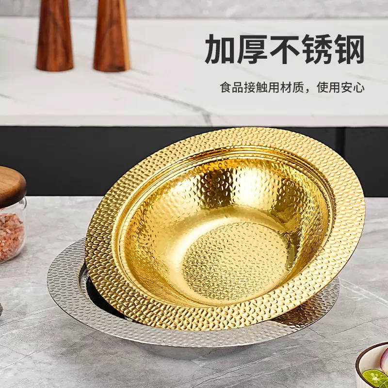 不锈钢锤纹干锅加厚家用带盖酒精炉小火锅商用酒店汤锅平底海鲜