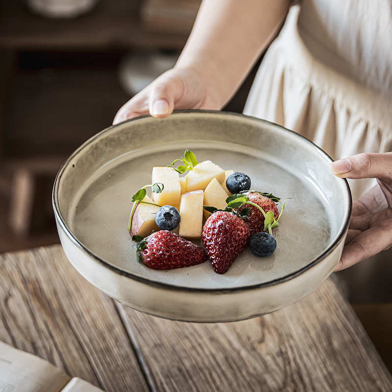 Plato de cerámica profunda de horno retro, plato de ensalada de plato de pasta, plato de platos caseros, plato de frita