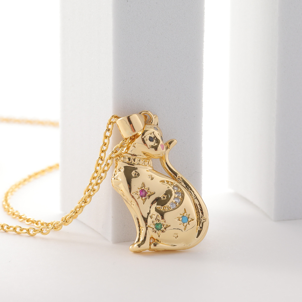 New Womenu0027s Jewelry Cute Cat Pendant Copper Plated Real Gold Necklace