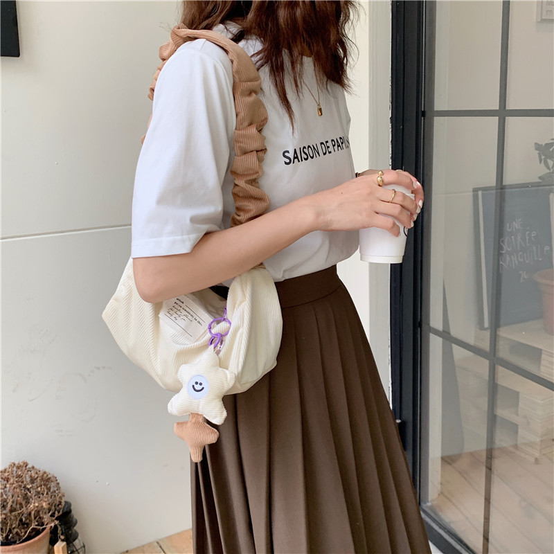 19212 corduroy retro underarm bag, sweet and youthful girl's single-shoulder bag with contrasting colors, cute student square bag undefined