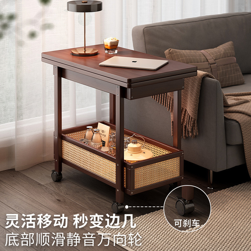 移动茶几可折叠桌子小户型客厅家用沙发阳台餐桌两用实木中古推车|undefined