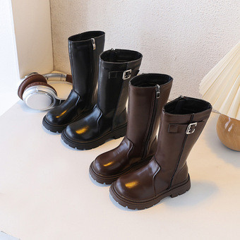 女童时尚高筒靴2025秋冬新款韩版儿童英伦风马丁靴二棉时装靴子