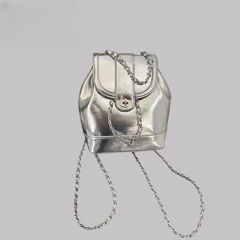 Korean Blogger Niche Backpack 2025 New High-End Chain Silver Small Backpack Bag Travel Female Ins Style