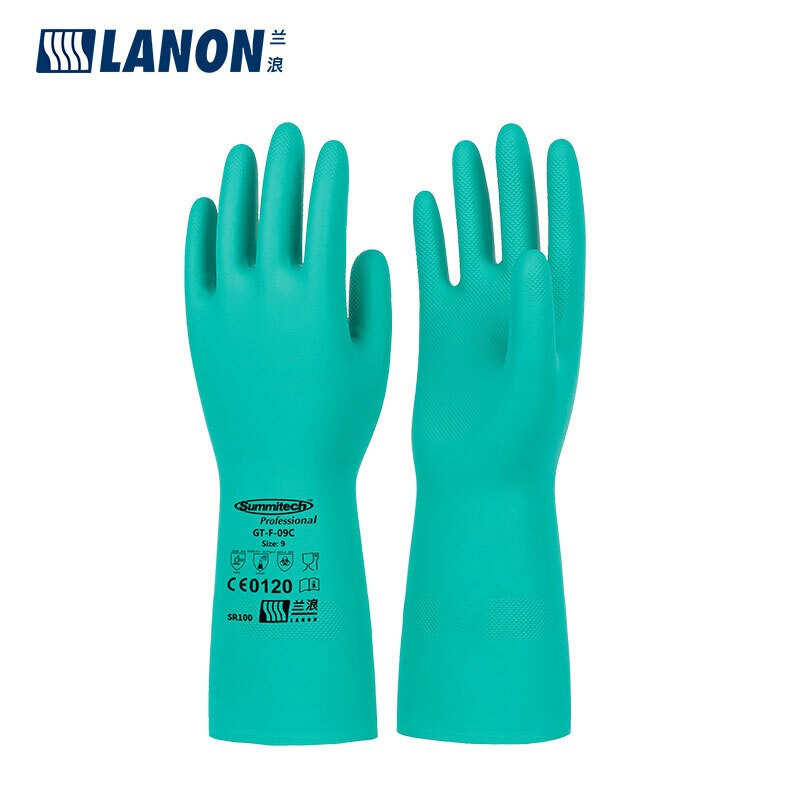 兰浪SR100丁腈植绒防化手套防静电耐油耐酸碱汽修石油工业手套