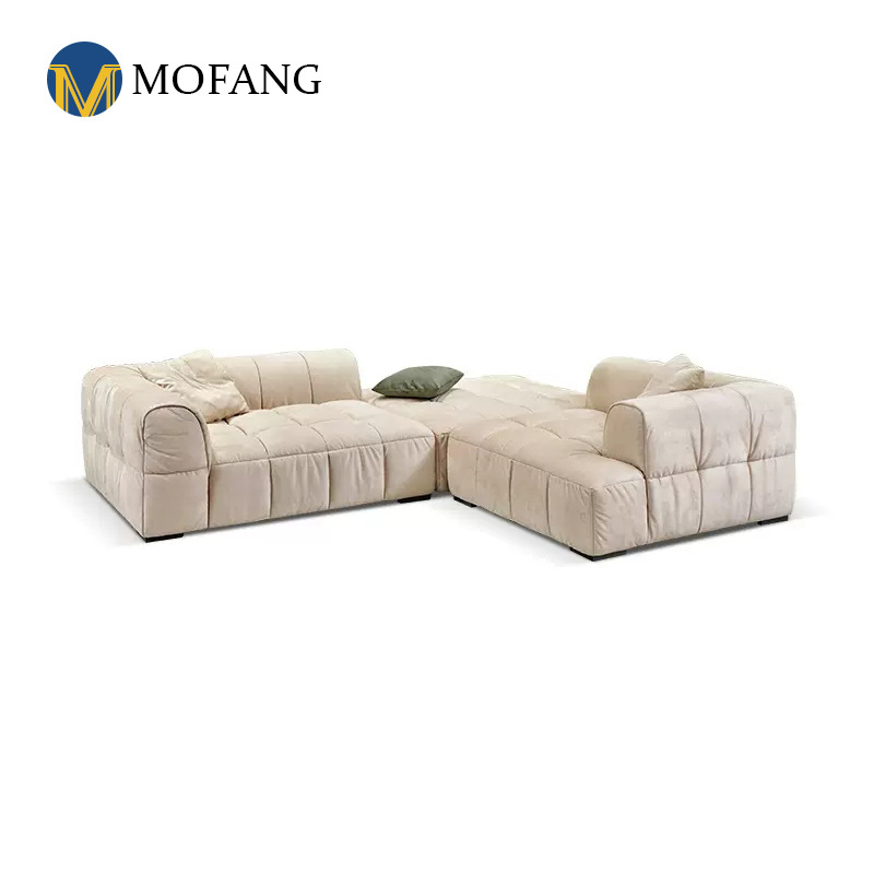 Bean curd block genuine leather sofa living room Italian high-end minimalist lazy style cream series French tech fabric sofa set
