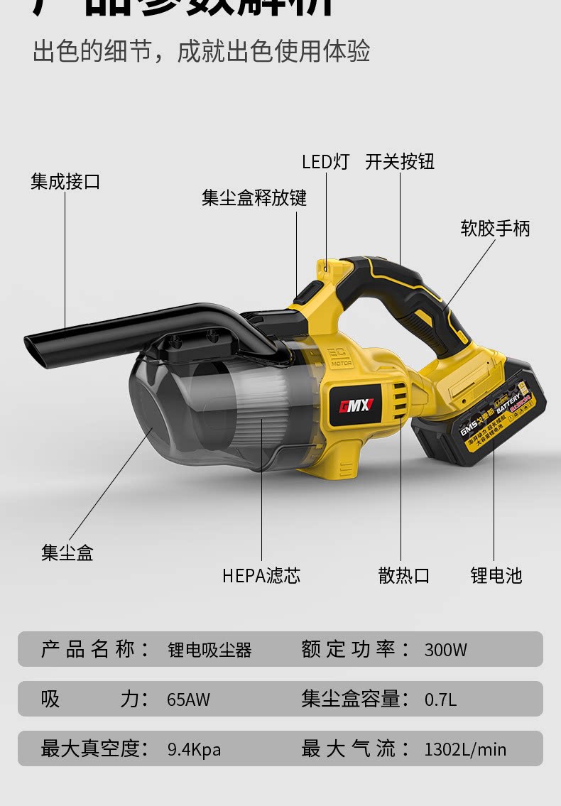 Handheld Lithium Battery Vacuum Cleaner, Household and Car Dust Remover, Vacuum with Super Powerful Suction, Convenient Industrial Vacuum Cleaner