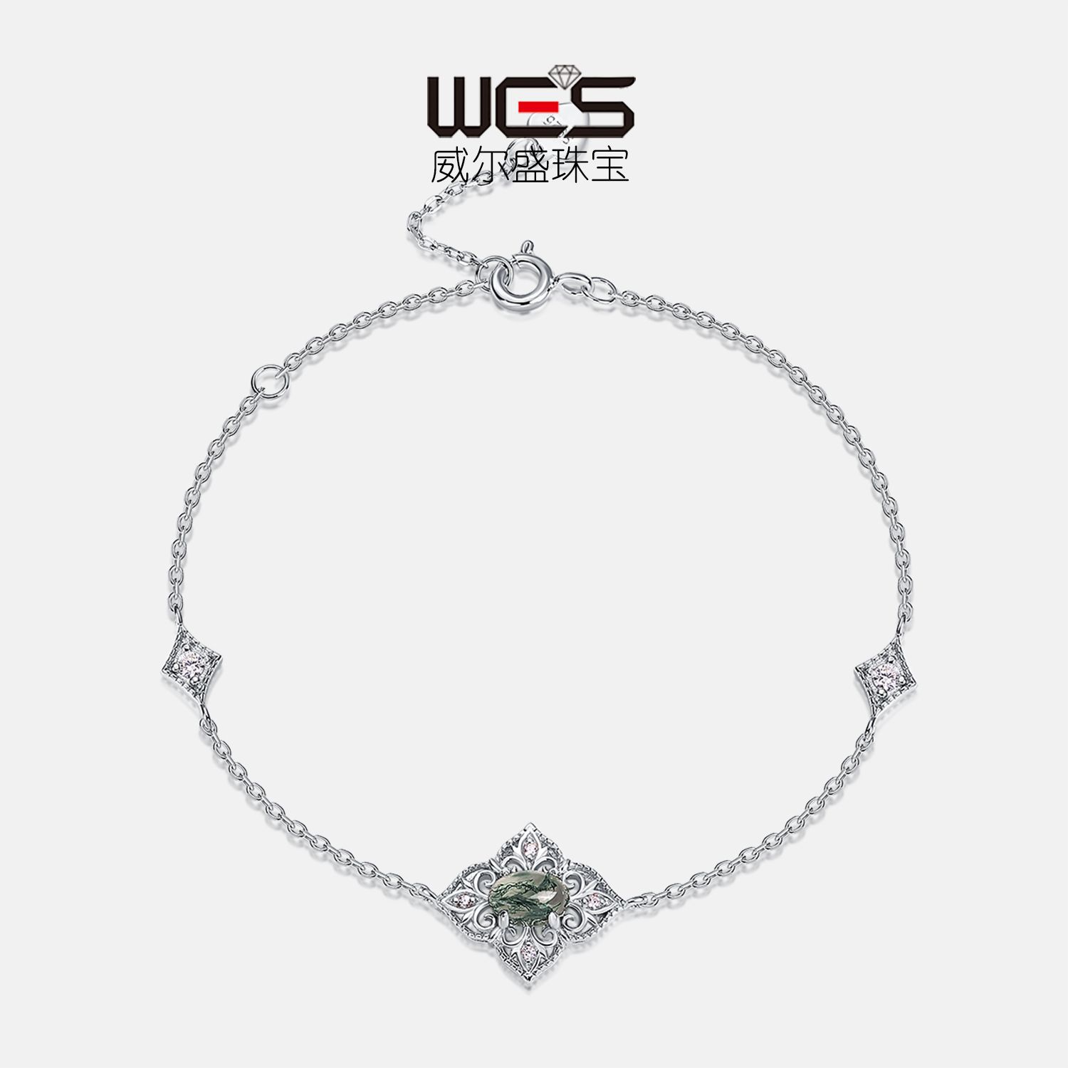 Nuevo estilo transfronterizo de lujo ligero todo fósforo hierba de agua natural pulsera de ágata femenina S925 plata verde musgo piedra joyería exquisito nicho