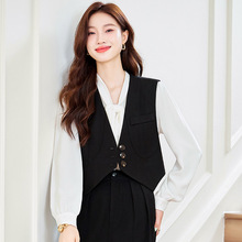 跨境黑色西装马甲套装女新款秋冬职业气质时尚背心坎肩马夹工作服