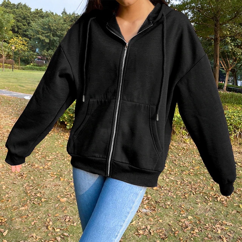 Solid Color Hooded Sweatshirt NSYF68089