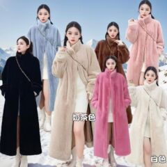 欧米の外国貿易の中の長いタイプの新型はミンクの毛皮のコートの女性をまねて毛羽立ちのコートを厚くします。